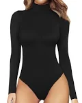 MANGOPOP Women's Mock Turtle Neck Long Sleeve Tops Bodysuit Jumpsuit