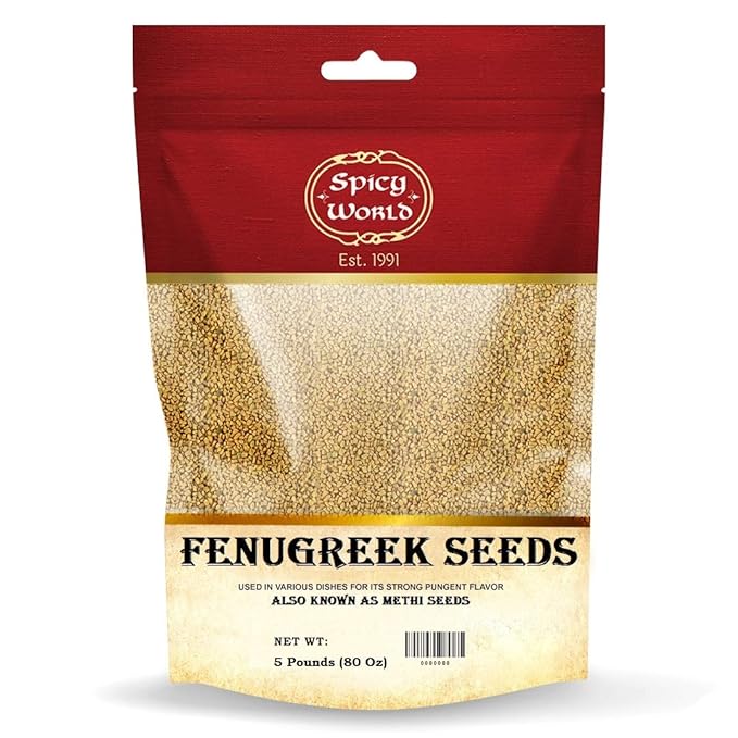 Spicy World Fenugreek Seeds (Methi) 5 Pound Bulk Bag - All Natural &amp; Pure