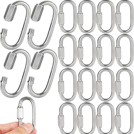 20PCS 1/4 inch Quick Links Stainless Steel Chain Links, M6 Oval Quick Link Carabiner, Small Threaded Quick Chain Clip, Rope Connector for Camping, Hiking, Swing, Hammocks, Outdoor & Gym - 620lbs Load