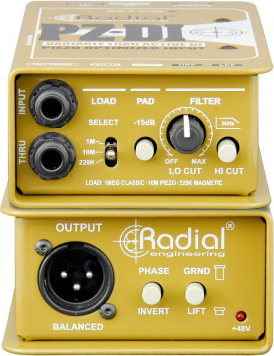 Radial PZ-DI Orchestral Instrument DI Box with Adjustable Load, Variable HPF