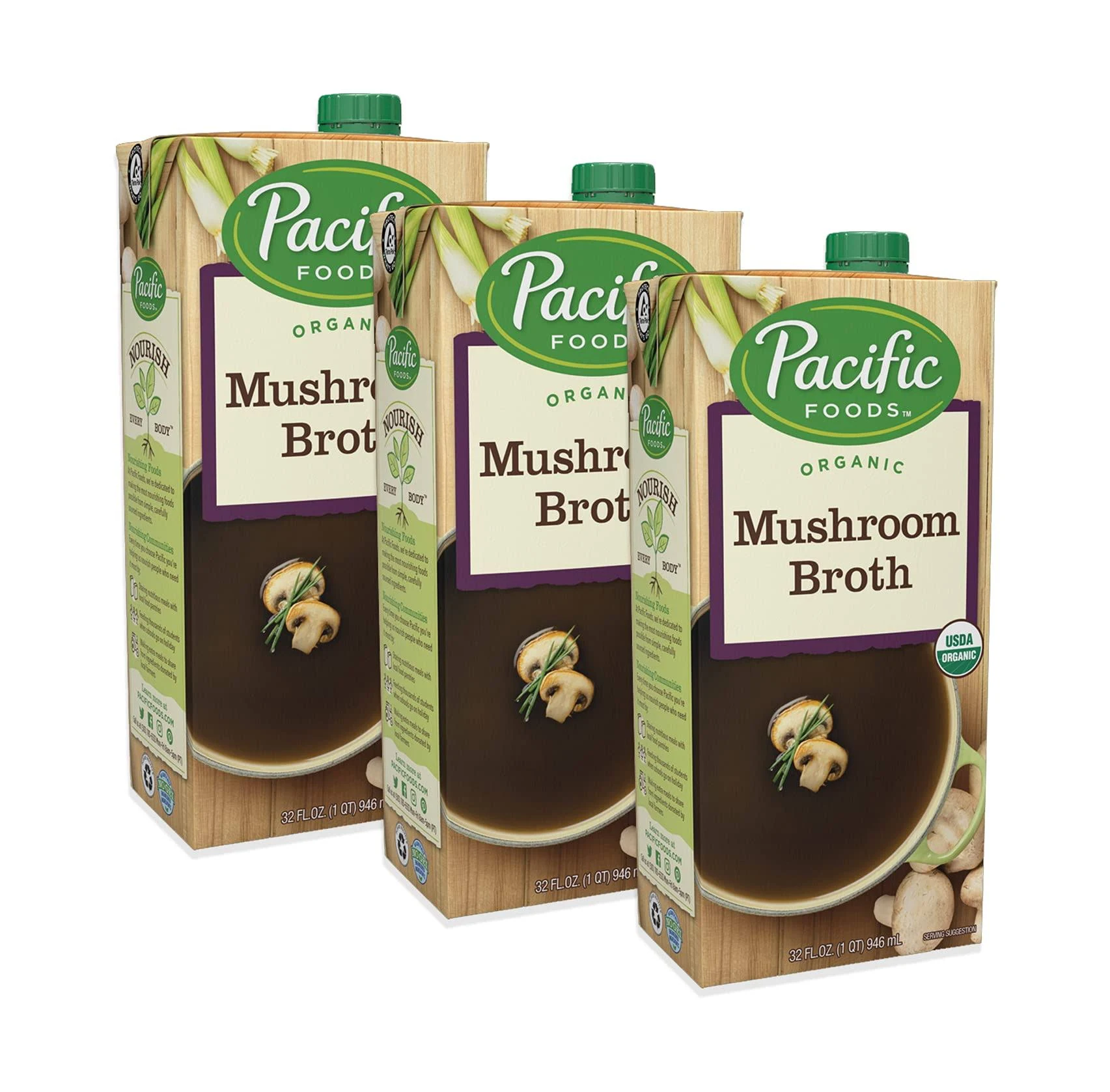 Pacific Foods Organic Mushroom Broth, 32-Ounce Carton (Pack of 3)