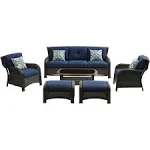 Strathmere 6-Piece Wicker Patio Conversation Set with Navy Blue Cushions