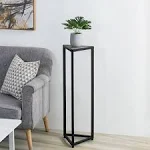 MyGift 36 Inch Triangular Plant Stand - Modern Torched Wood and Black Metal Frame Flower Rack Potted Plant Pedestal Holder, Rustic Farmhouse Corner Accent Table