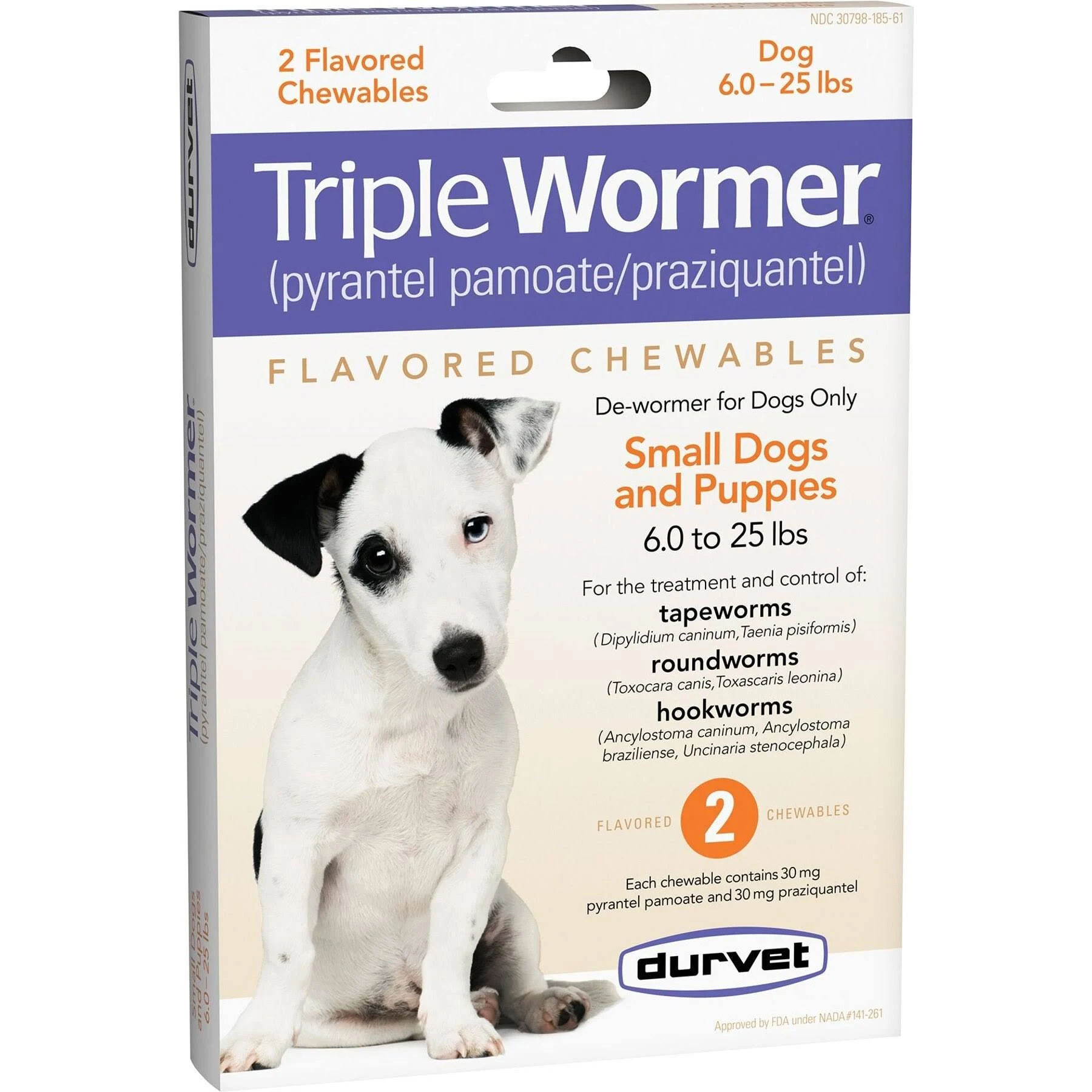 Durvet Triple Wormer Dog Dewormer Puppy/Small Dogs 2 Tablets by Durvet