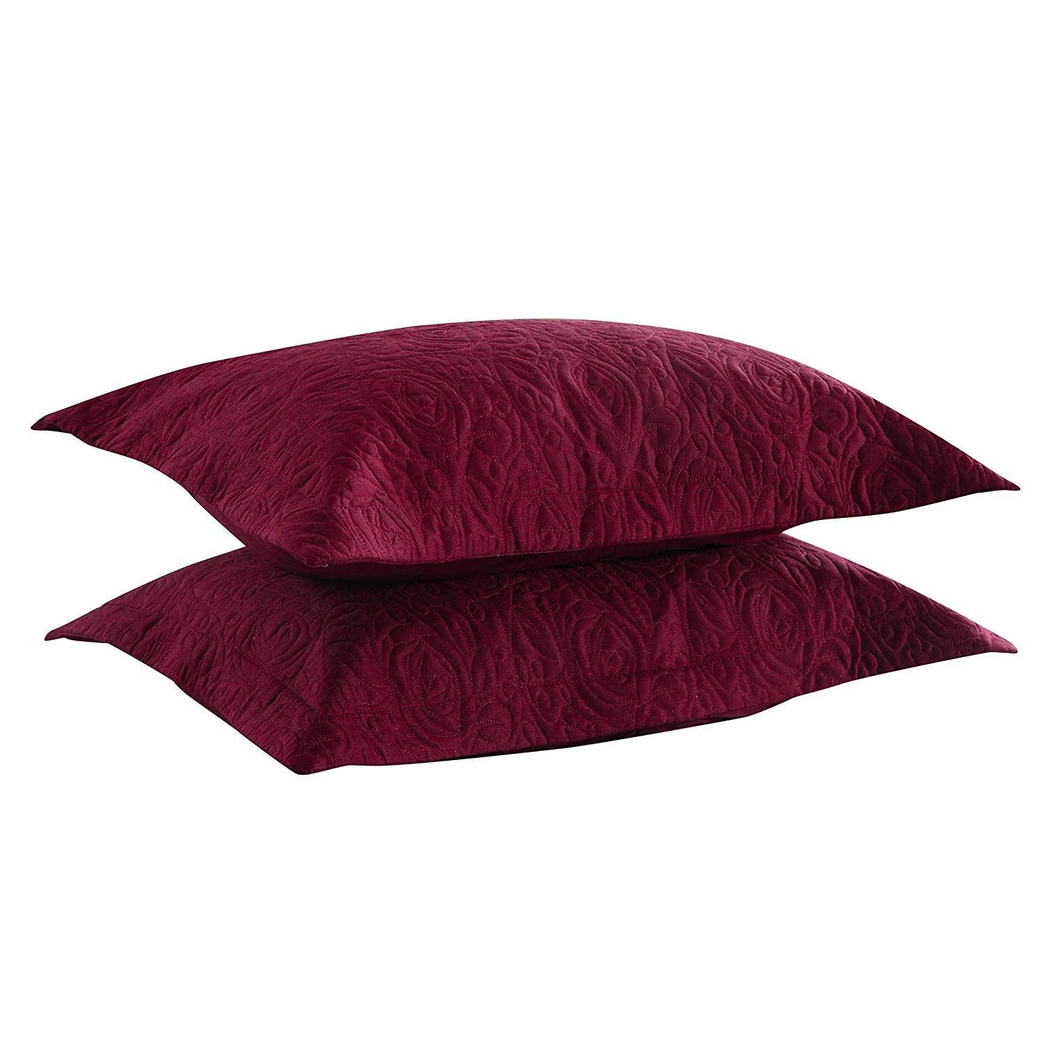 MarCielo 2-Piece Embroidered Pillow Shams, King Decorative Microfiber Pillow Shams Set, King Size (Dark Burgundy)