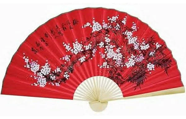 "Classic 35"" Oriental Feng Shui Wall Fan-Red flowers"