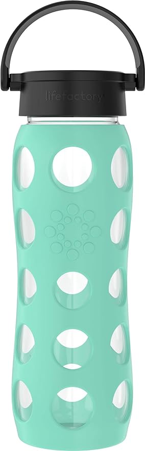 Lifefactory 22-Ounce BPA-Free Glass Water Bottle with Classic Cap and Protective Silicone Sleeve, Sea Green