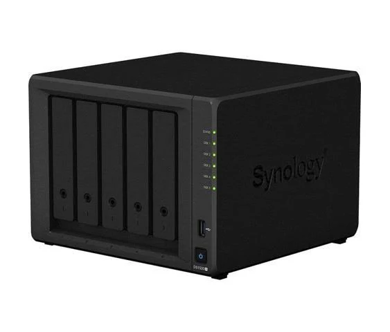 Synology DiskStation DS1520+ NAS Server with Celeron 2.0GHz CPU, 8GB Memory, 50TB HDD Storage, 1TB M.2 NVMe SSD, 4 x 1GbE LAN Ports, DSM Operating.