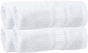 Fingertip Towels 4 Pack, 100% Turkish Cotton, Small Hand Towels for Body and Face, 12 x 18 in, Soft and Absorbent, Quick Dry, (Bright White Fingertip Towels)