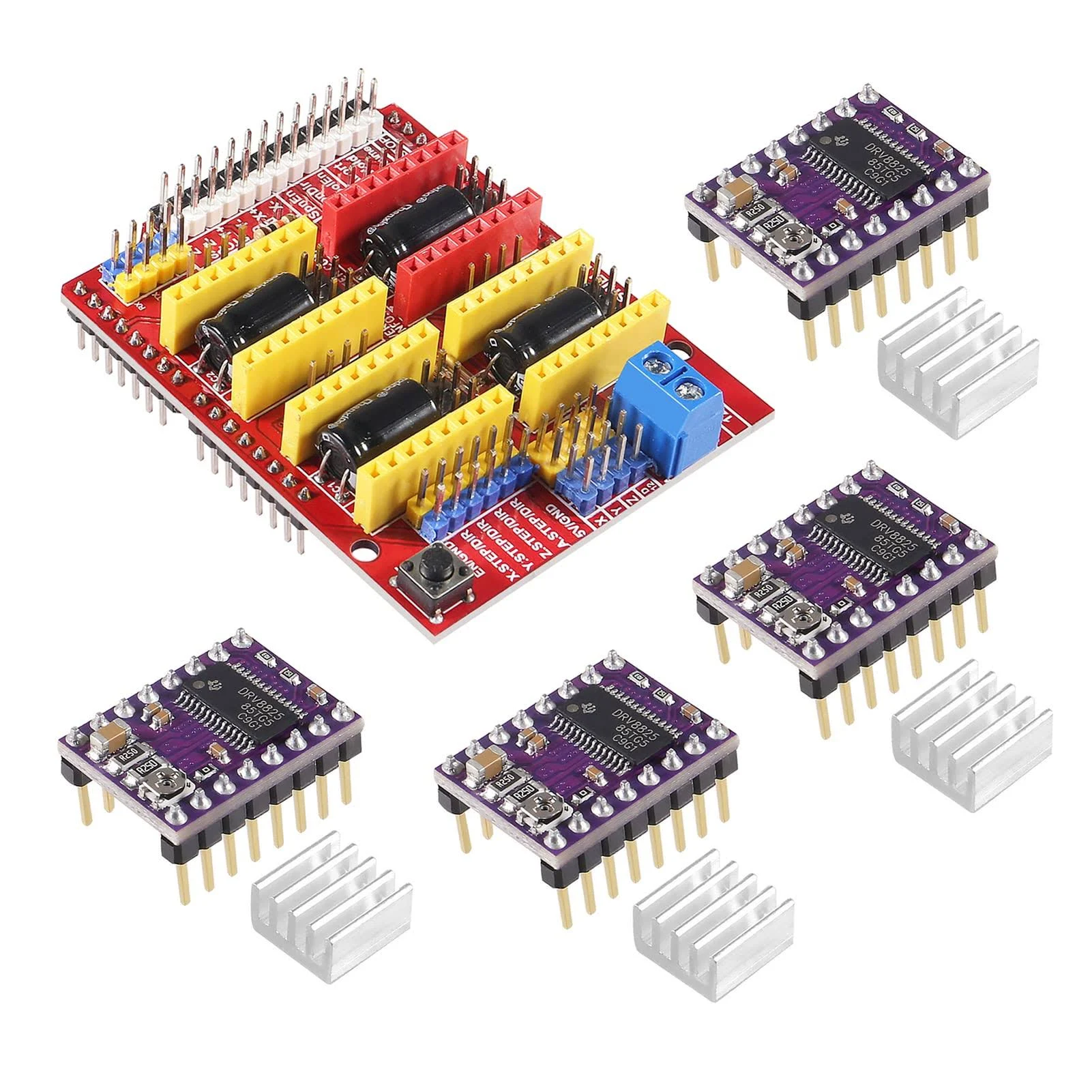 CNC Shield Expansion Board V3.0 + 4Pcs DRV8825 Stepper Motor Driver Module with Heat Sink for Engraver 3D Printer Ramps 1.4 StepStick