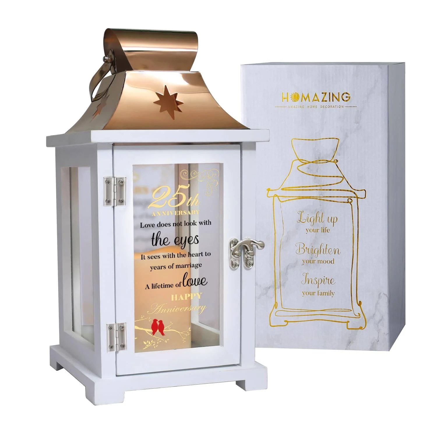 25th Wedding Anniversary Lantern, Best 25th Anniversary Wedding Gifts for Couple Parents Wife Husband Silver 25 Years of Marriage for Him Her, Unique 25th Wedding Anniversary Ideas