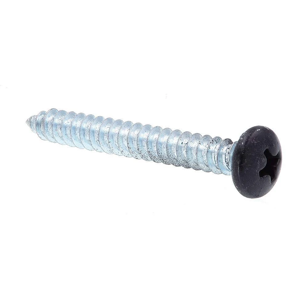 Sheet Metal Screw S-Tap Pan Head Phil Dr #10 X 1-1/2in Zinc Pl Steel Black Head 25PK