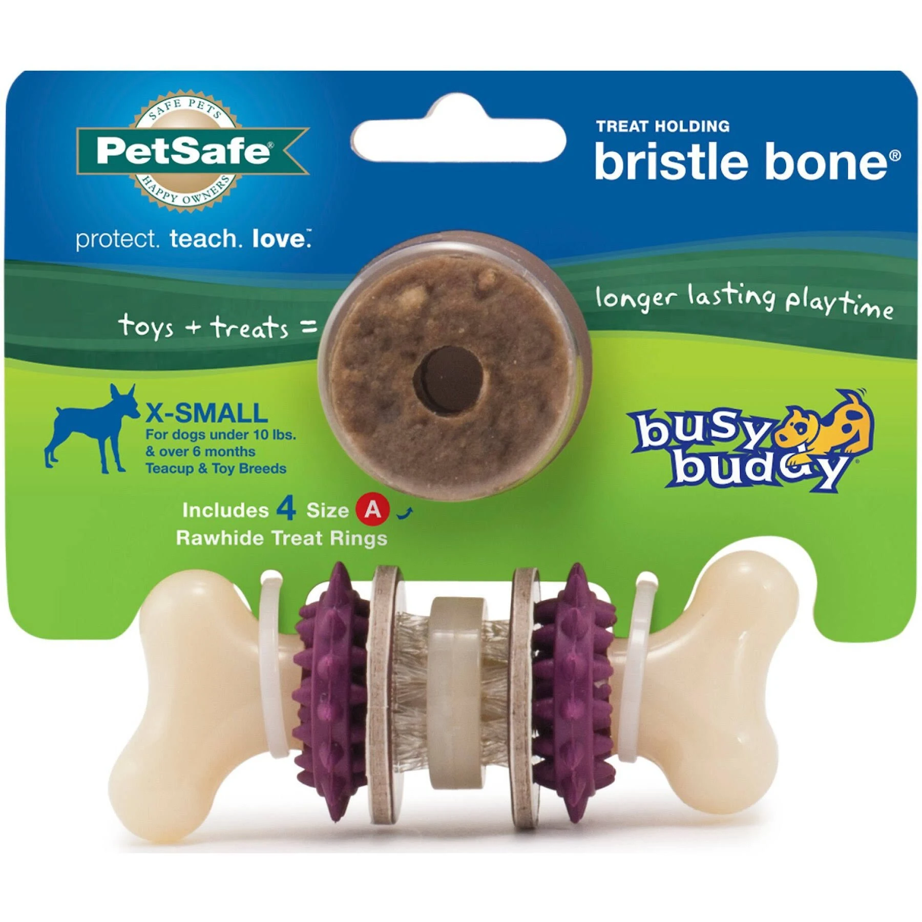 Busy Buddy Bristle Bone Chew Toy Multi-Color Extra-Small