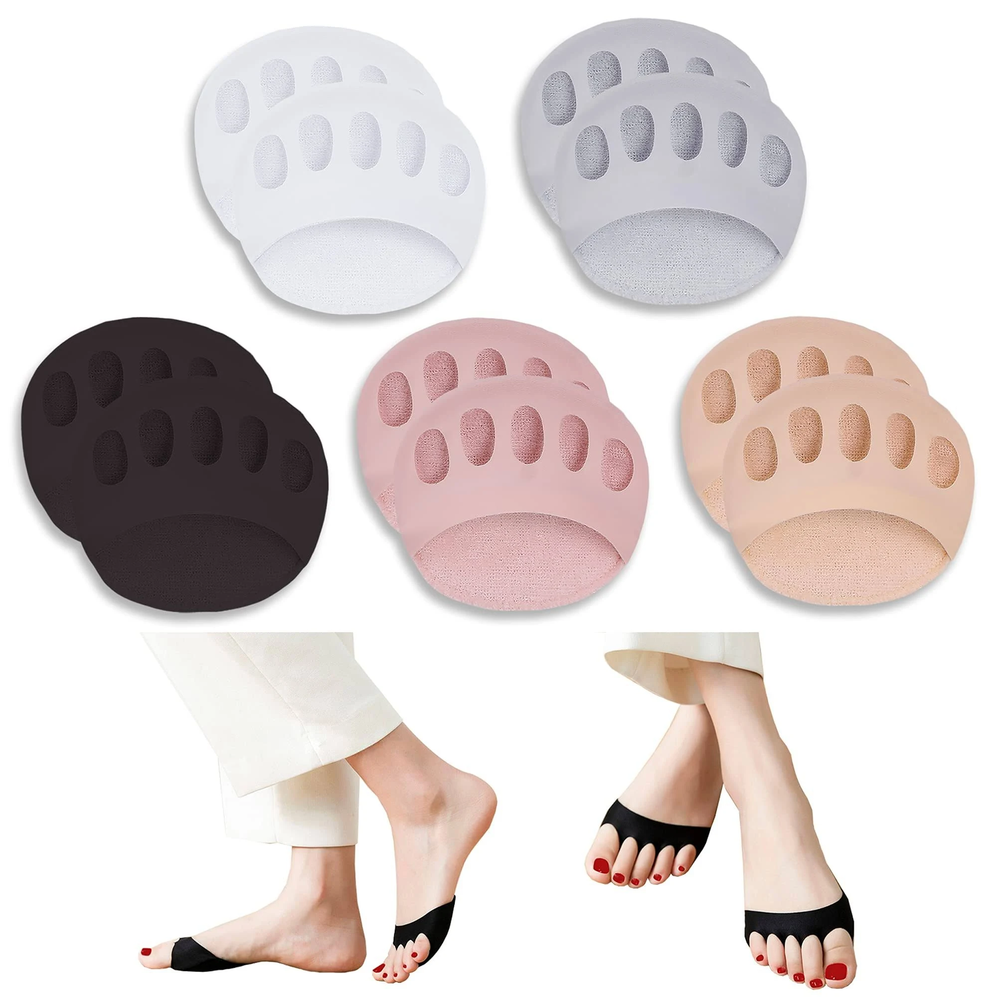 SooGree Ball of Foot Cushions 5Pairs - Metatarsal Pads Invisible Socks for Wo...