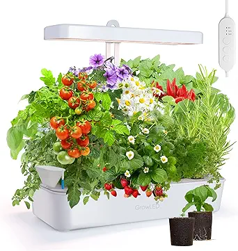 GrowLED Plant Germination Kit, Hydroponic Growing System, 8/12/16/24H Timer, Indoor Herb Garden for Easy Herb Cultivation, 10 Smart Soils Included, Compatible w/Mechanical/Digital/Smart Timer