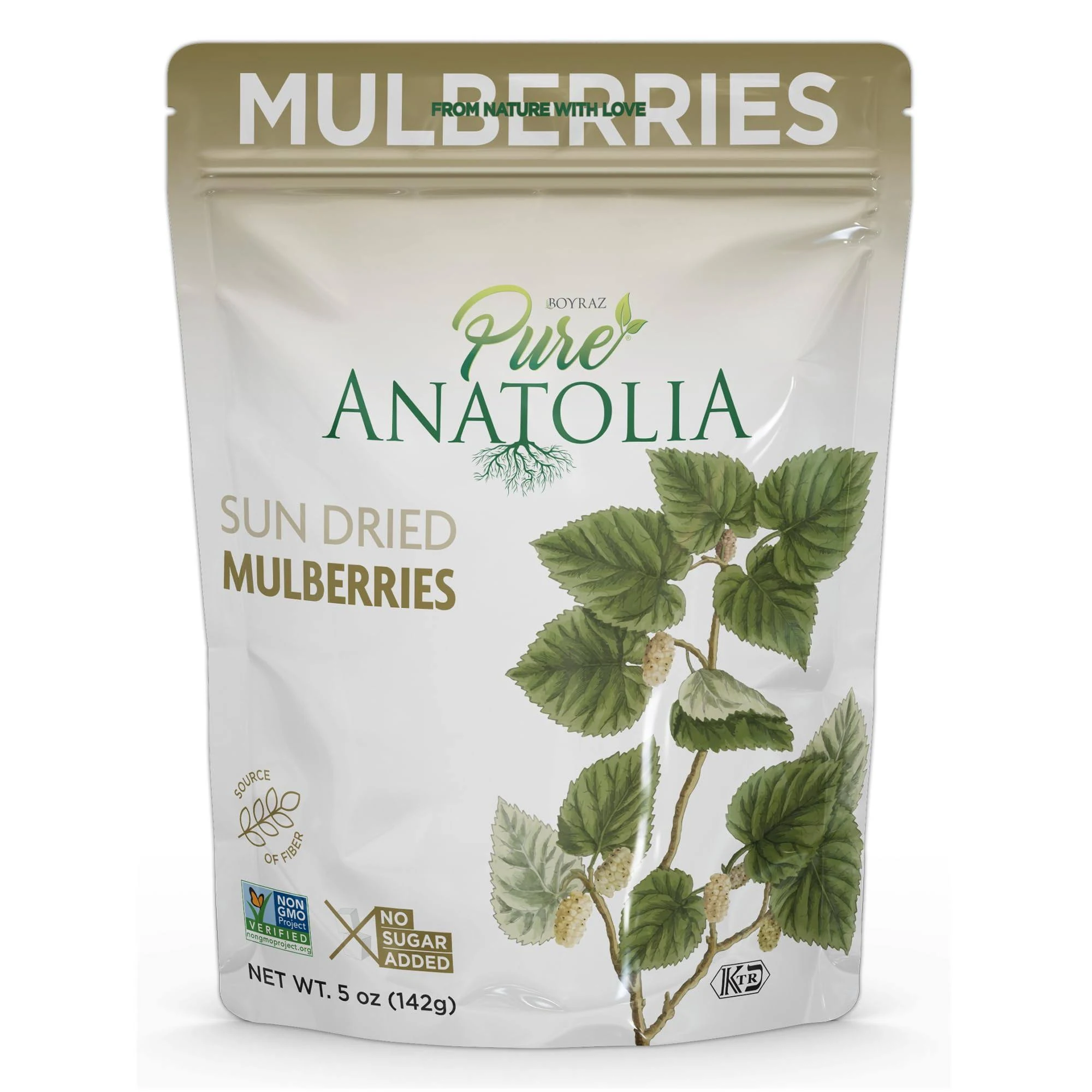 Sun-Dried White Mulberries by Pure Anatolia - Kosher, Halal, Vegan Snack - Non-GMO, No Sugar Added Turkish Dry Fruits (1 Pack of 5 oz No Preservatives)