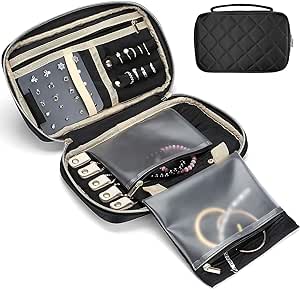 ProCase Travel Jewelry Organizer Case for Women, Soft Padded Jewelry Storage Bag Carrying Case Pouch for Rings, Bracelet, Earring, Chains, Necklace Holder -Black