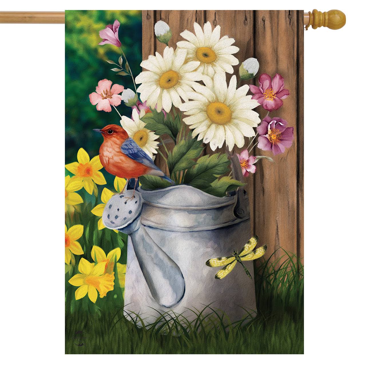 Spring Jubilee Floral House Flag Watering Can 28" x 40" Briarwood Lane