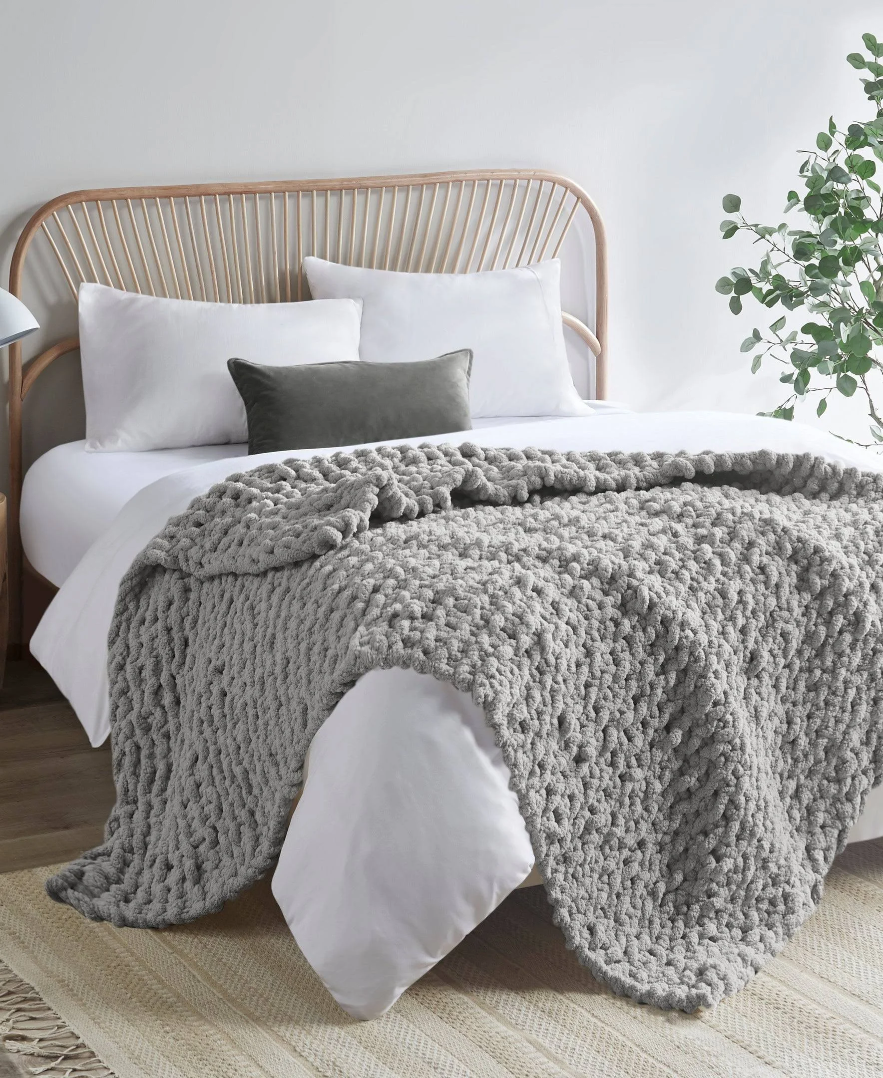 Madison Park Chenille Chunky Knit Throw - Grey