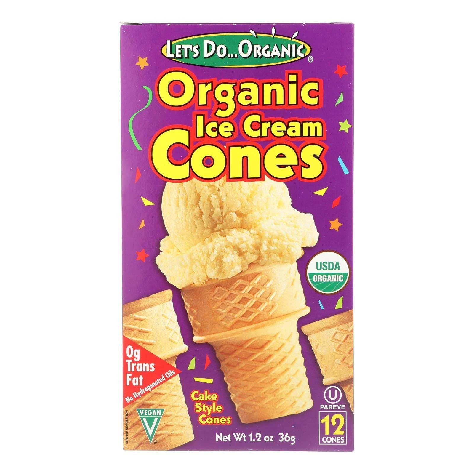 Let's Do Organic Ice Cream Cones, Cake Style - 12 cones, 1.2 oz