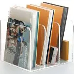 SANRUI Clear Acrylic Magazine File Holder with 3 Vertical Compartments Rack, File Organizer for Office Desk Accessories,Desk Organizer Office Supplies Stand Bookshelf 8.46" W x 7.2" D x 6.5" H