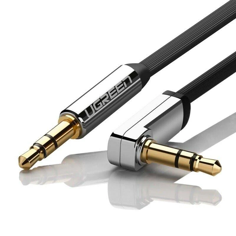 UGREEN 3.5mm Audio Cable Stereo Aux Cord 90 Degree Right Angle Aux Cable Compatible with Beats iPhone iPod iPad Tablets Speakers 24K Gold Plated Male to Male Black 10FT