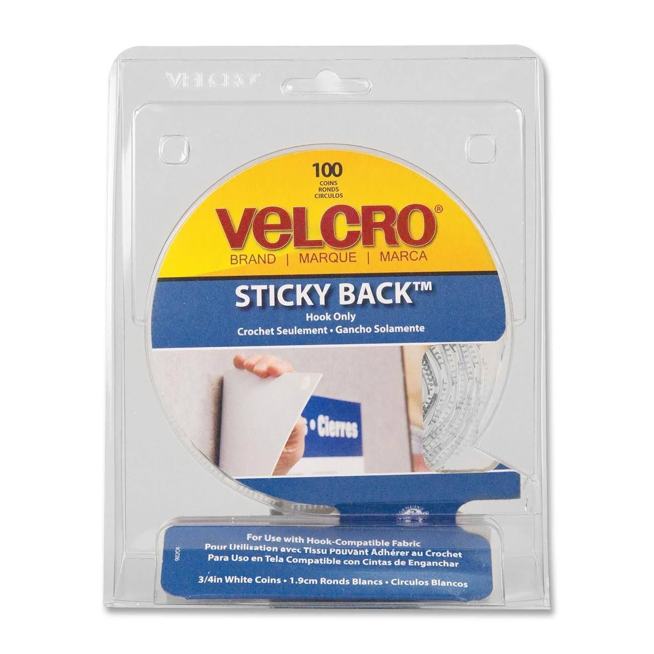 VELCRO Brand - Sticky Back Fasteners, Hook Side Only | Perfect for Home or Office | 5/8in Coins | Pack of 100 | White