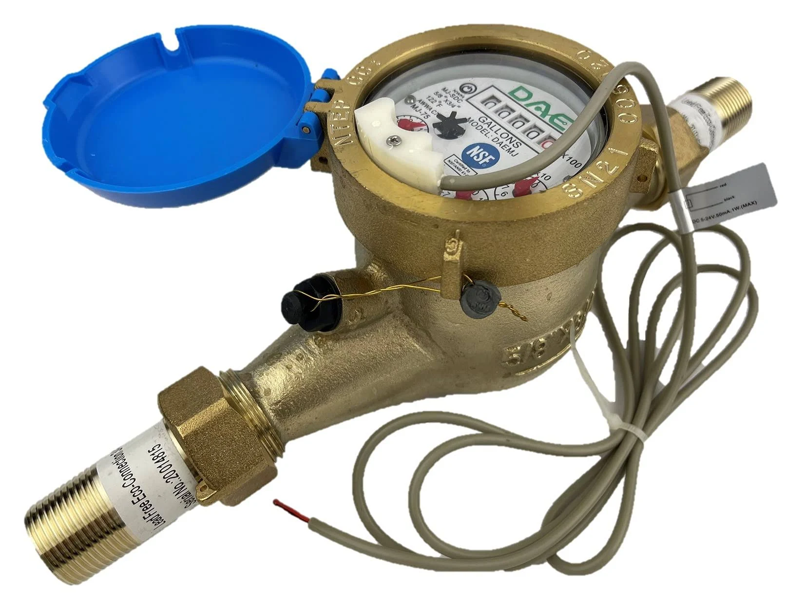 DAE MJ-75n NTEP NSF61 Lead Free Potable Water Meter, 3/4" NPT Couplings, Pulse Output, Gallon