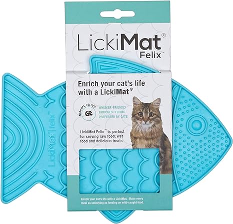 Lickimat Casper & Felix, Fish-Shaped Cat Slow Feeders Lick Mat, Boredom Anxiety Reducer; Perfect for Food, Treats and Anxiety Reduction. (Turquoise & Green, Casper & Felix)