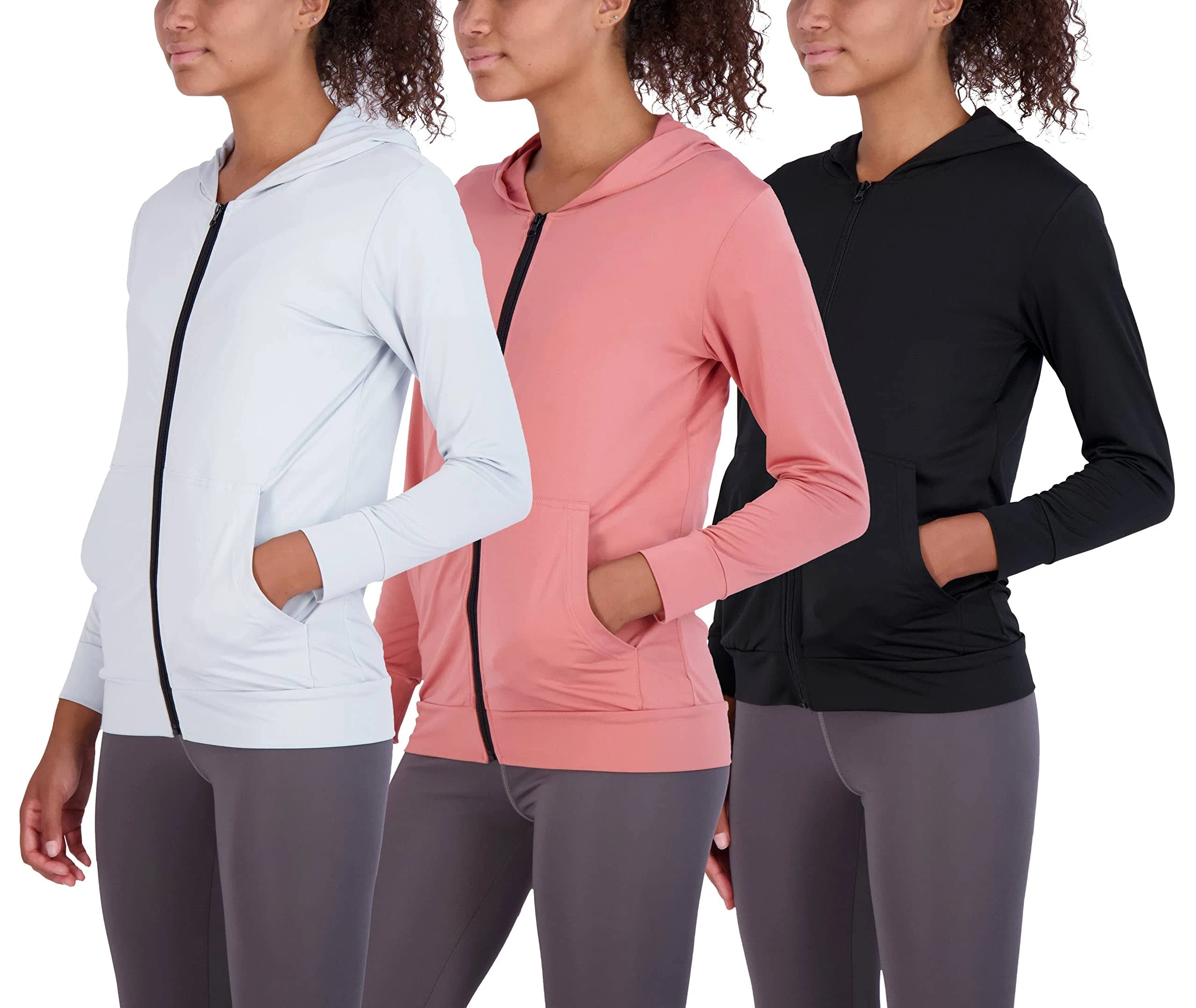 Real Essentials 3 Pack: Womens Dry-Fit Long Sleeve Quarter Zip & Full Zip Up ...