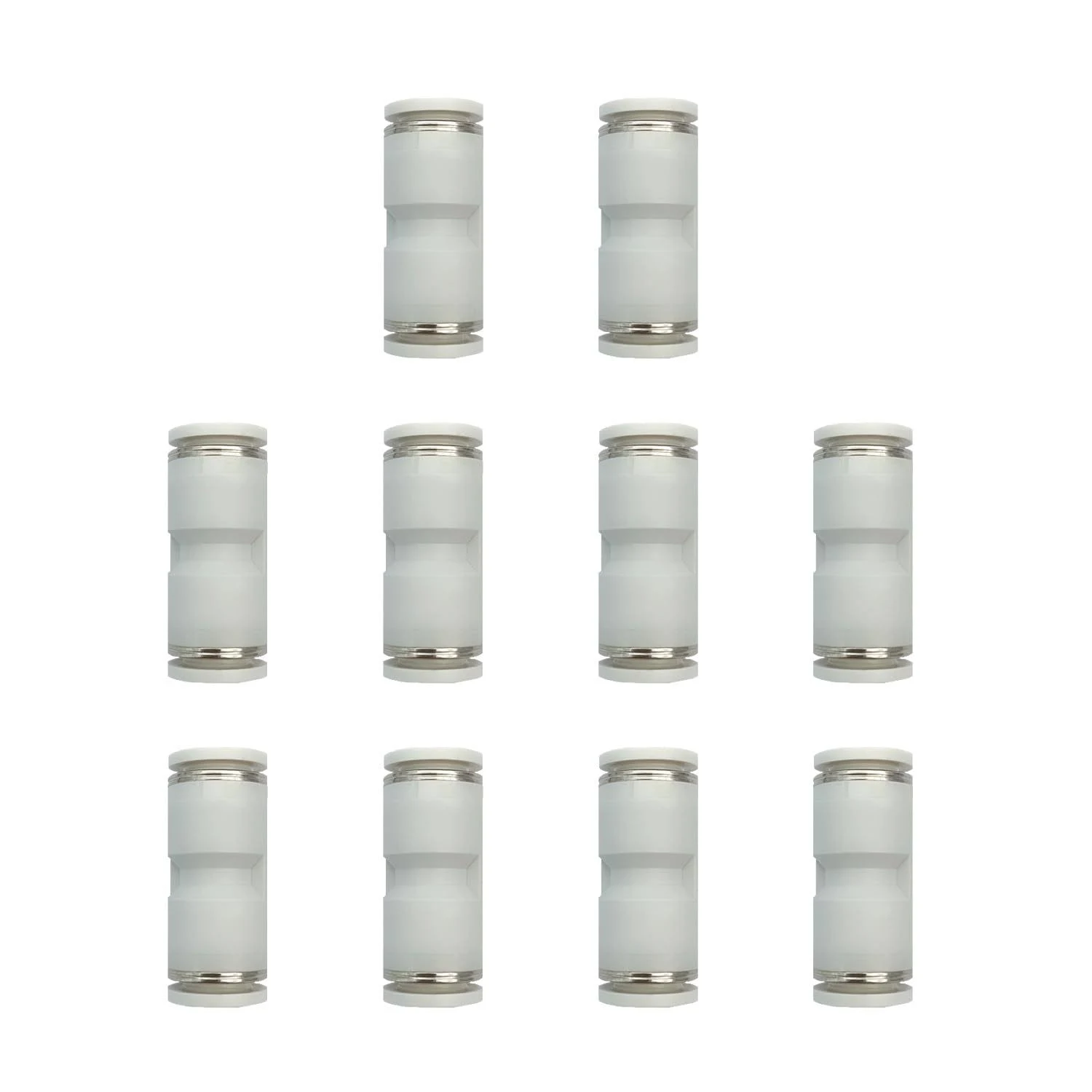 1/4 Inch OD Push to Connect Fittings Air Line Pneumatic Fitting Kit 10 Pieces Straight Air Quick Disconnect Tube Truck Fittings (1/4"OD，White)