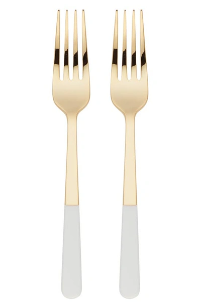 Shop Kate Spade New York With Love Set Of 2 Tasting Forks In Gold/ White