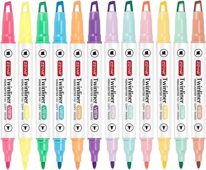 ZEYAR Clear View Tip Highlighter, Dual Tips Marker Pen, See-Through Chise...