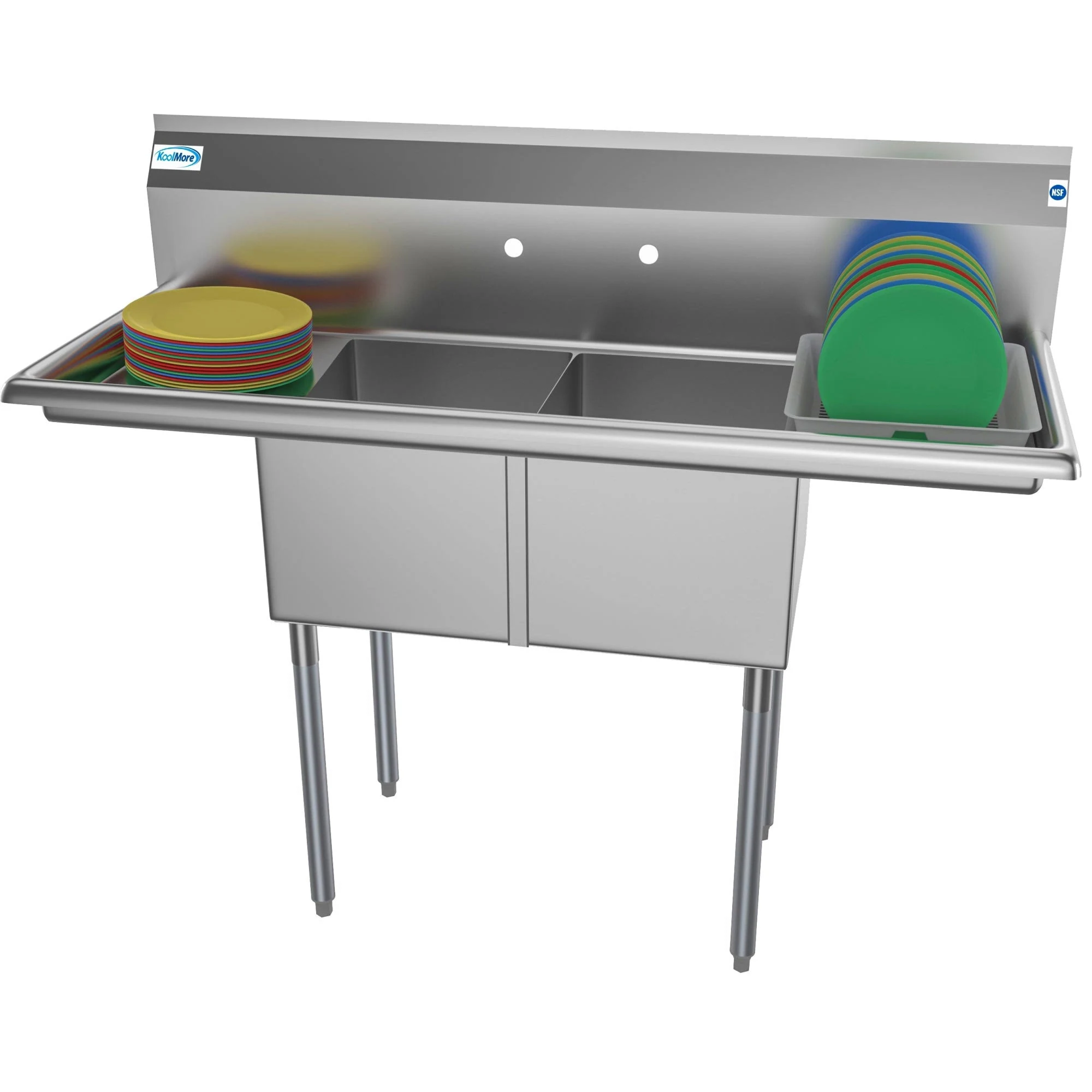 Koolmore SB141611-12B3 Two Compartment Stainless Steel Sink with Two Drainboards 52&amp;amp;quot;