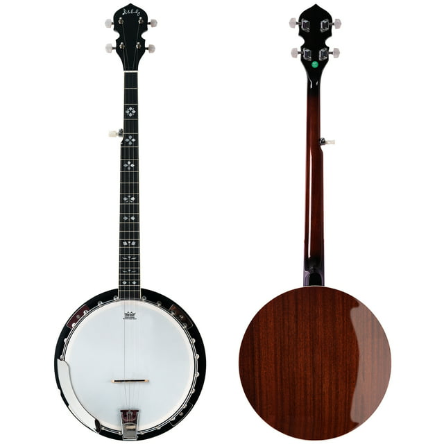 Mulucky 5 String Banjo - Large Size with 24 Brackets with Remo Head, Closed Solid Wood Back, Resonator Banjos, Geared 5th Tuner, Gift Package with Beginner Kit - B1101