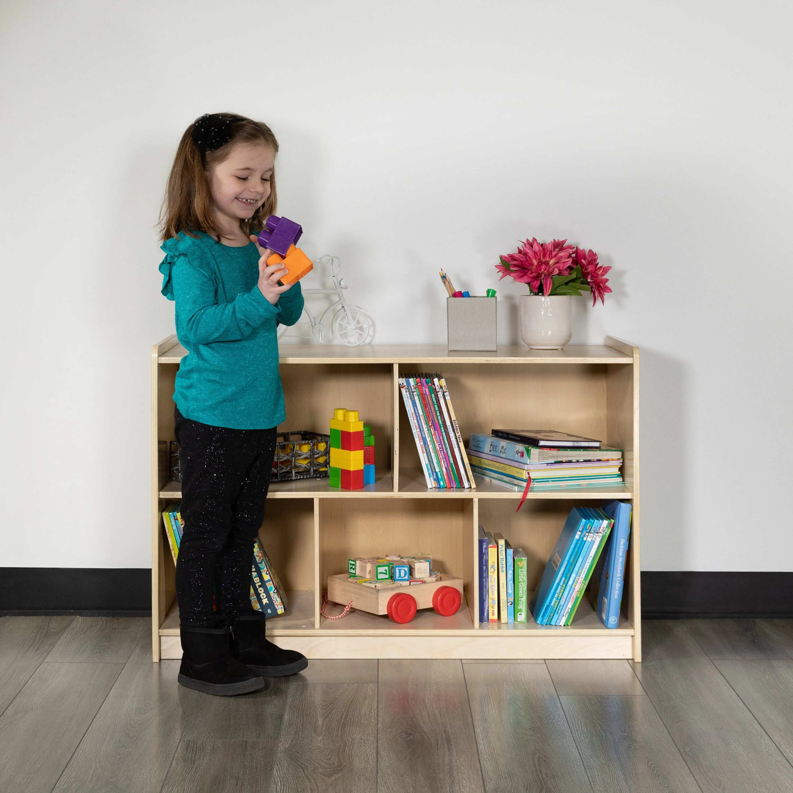 Flash Furniture Wooden 5 Section School Classroom Storage Cabinet for Commercial or Home Use - Safe, Kid Friendly Design - 24" H X 36" L (Natural)