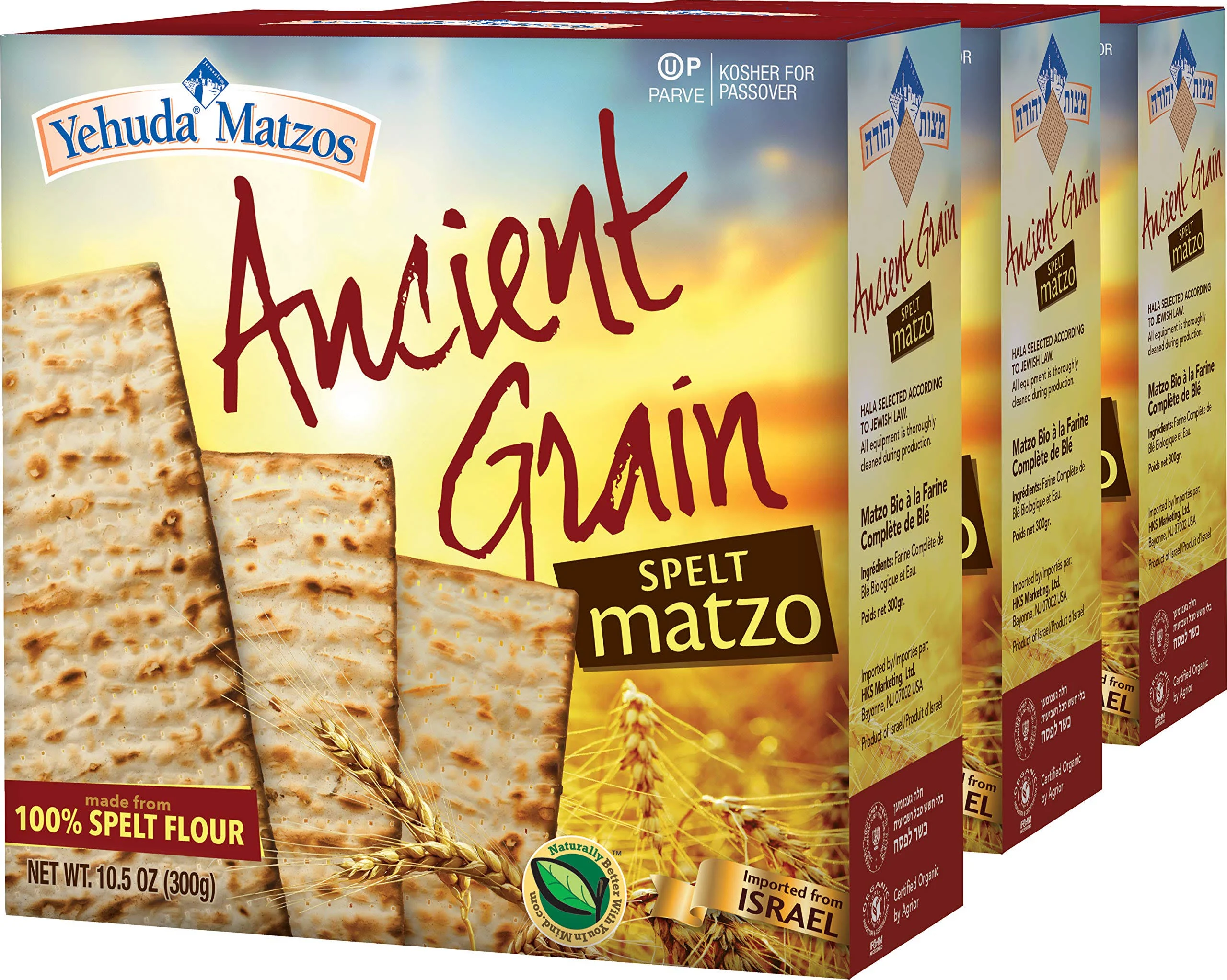 Yehuda Organic Ancient Grain Spelt Matzo - 3 pack, 10.5 oz packets