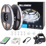 ollrieu 50ft White LED Strip Lights,12V Dimmable Tape Lighting with Infrared Remote,SMD 2835 LEDs Adhesive Ribbon Light ,Connectable,Cuttable,Indoor