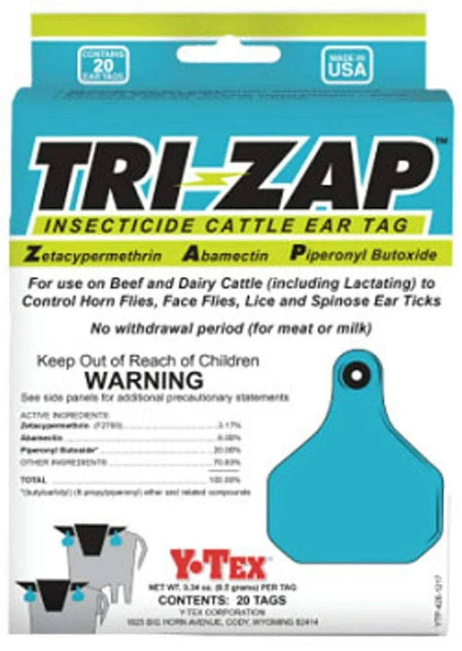 Tri-Zap Insecticide Cattle Ear Tags - 20 Pack