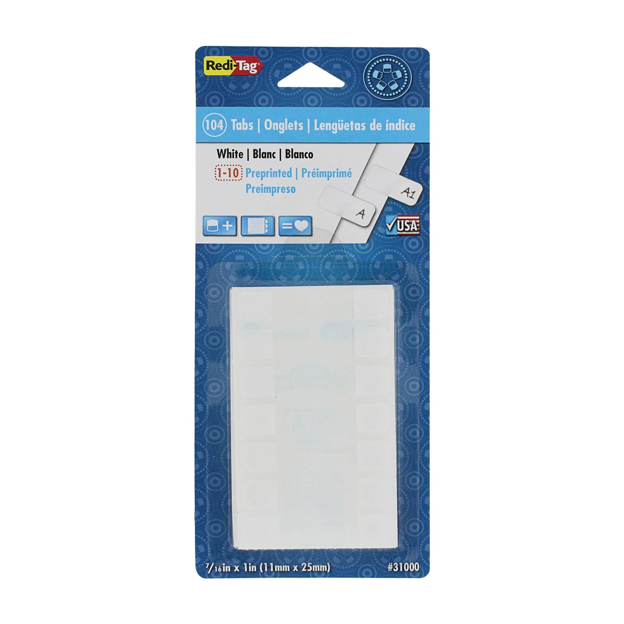 Redi-Tag, RTG31000, Permanent Stick Write-On Index Tabs, 104 / Pack , White