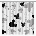 BIYSUC Mouse Head Shower Curtain Black and White Children Cartoons Kids Bath ...