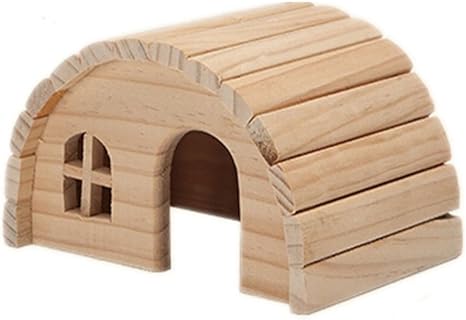 emours Natural Chewable Hamster Hideout Wooden Hut Lovely Fairy House for Dwarf Hamst