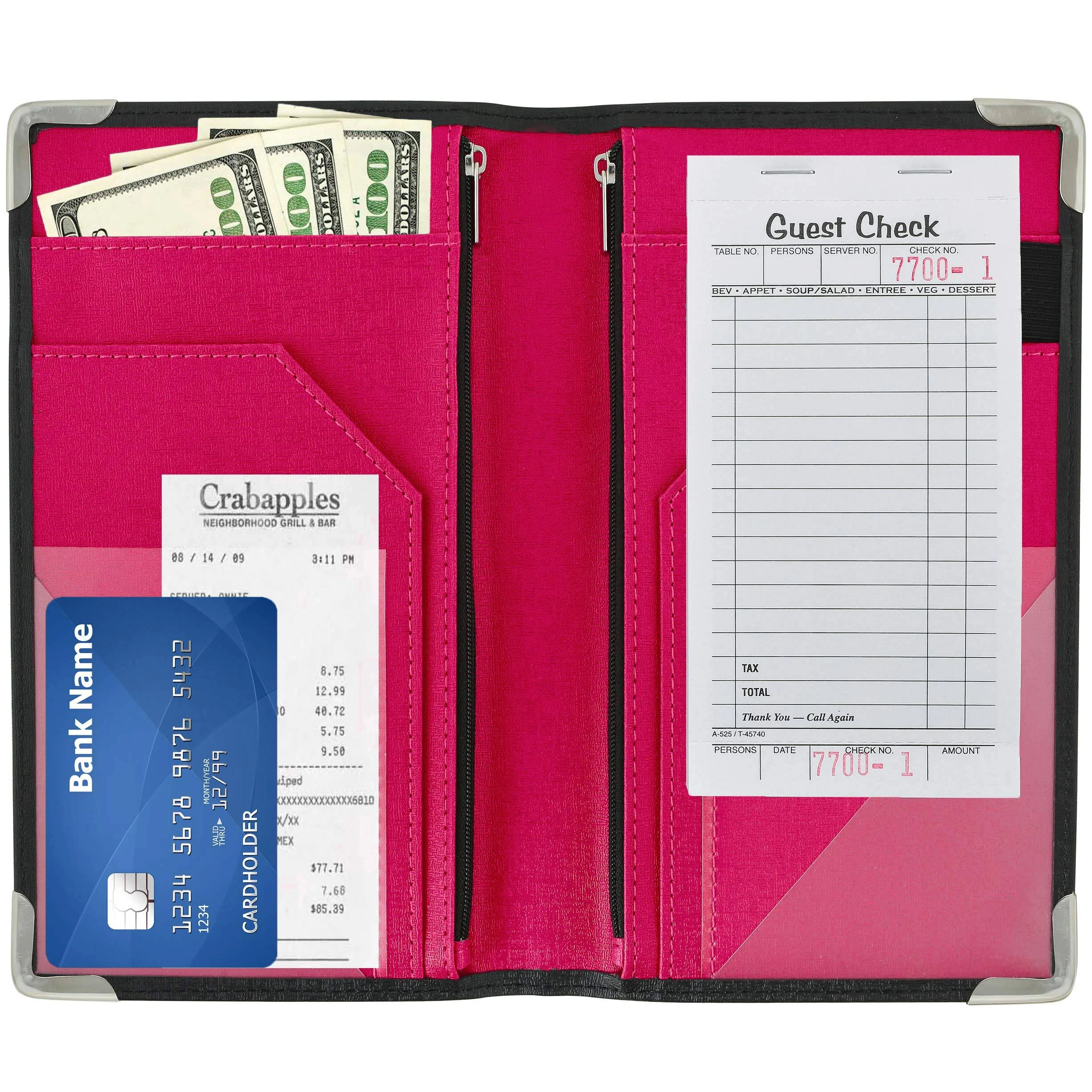 Golgino Server Book for Waitress & Waiter 9 x 5 inch, Two Zipper Pockets & ID Holder, Premium Receipt Organizer Wallet fits Apro