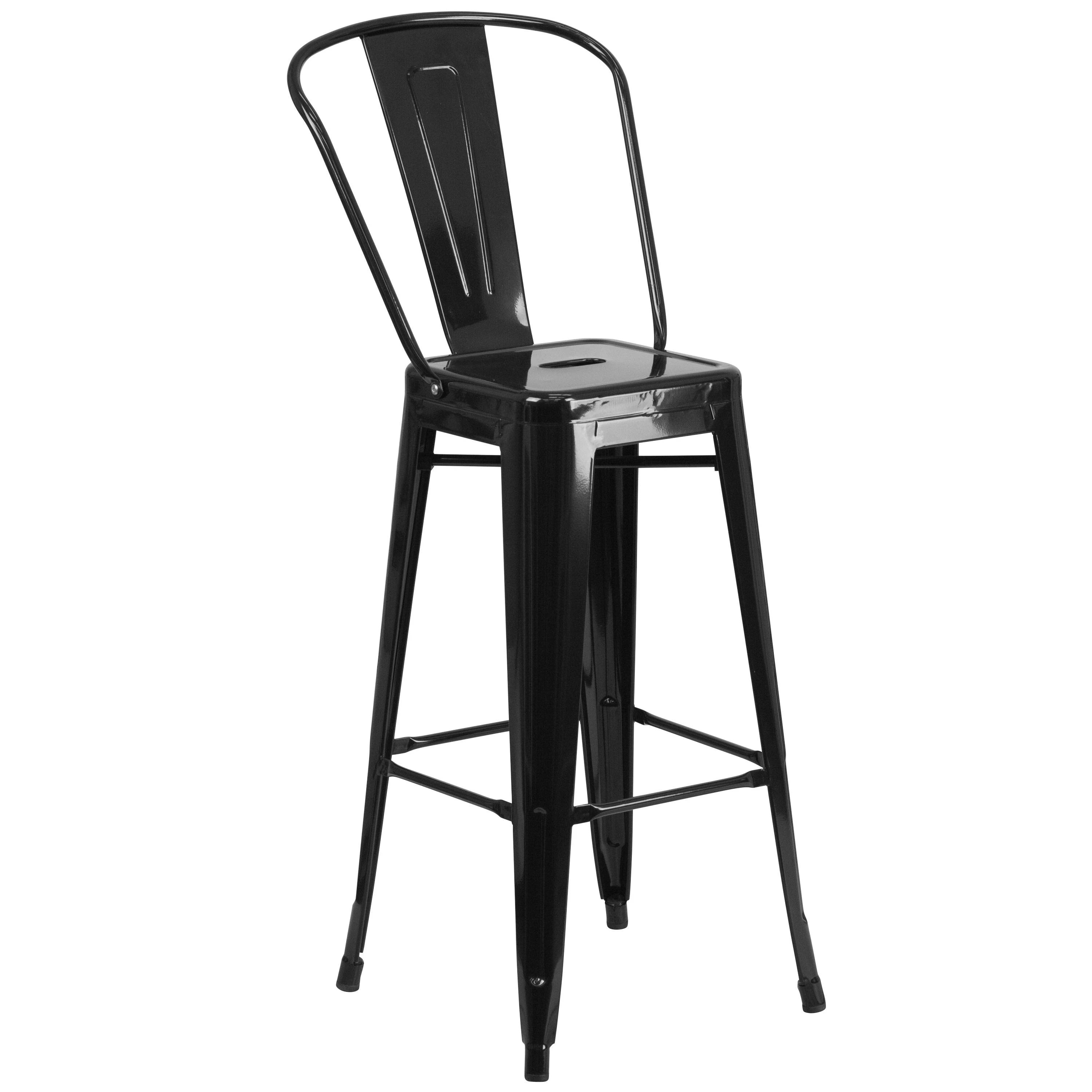 Flash Furniture 30 inch High Metal Indoor-Outdoor Barstool with Back, Black