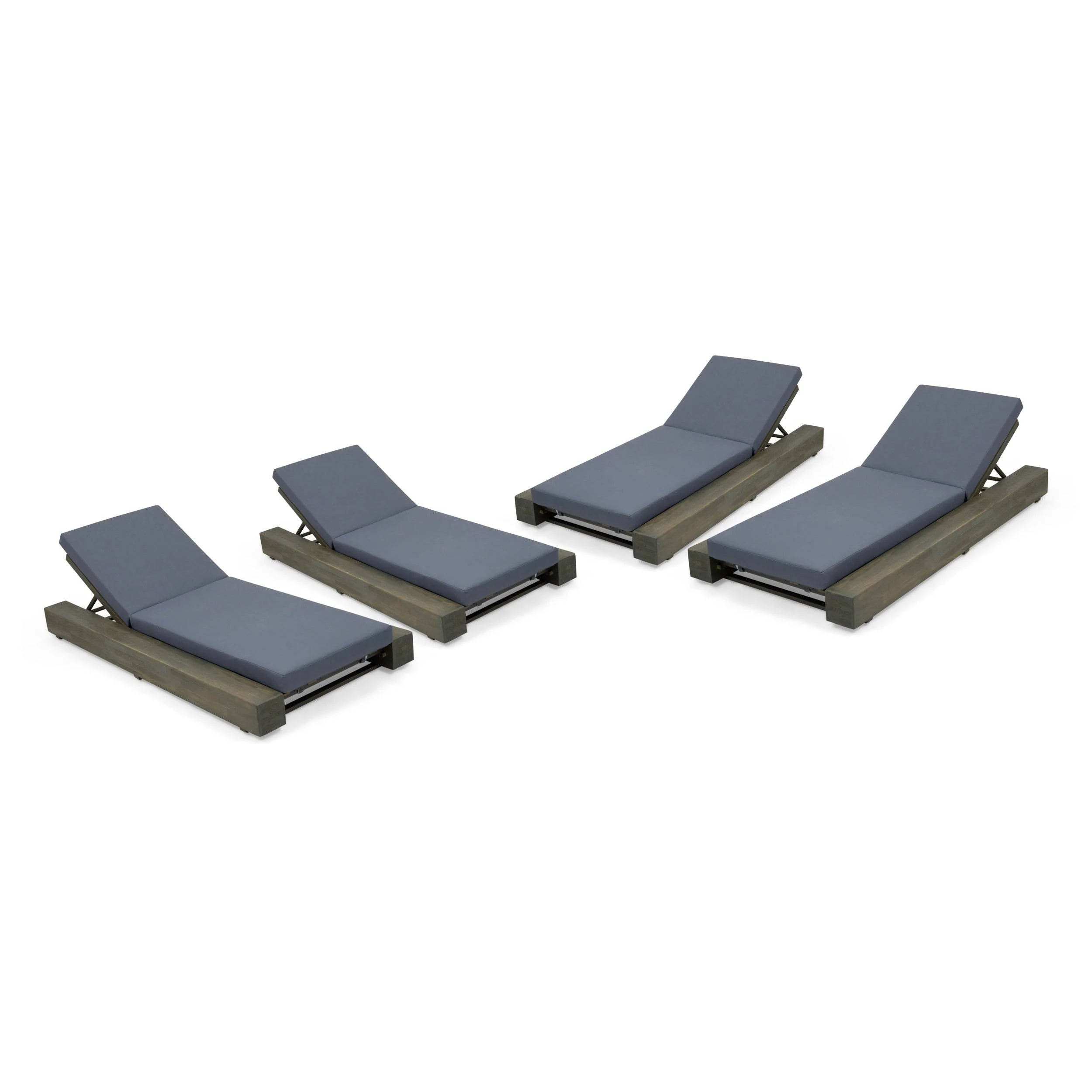 Noble House Broadway Outdoor Acacia Wood Chaise Lounge in Gray (Set of 4)