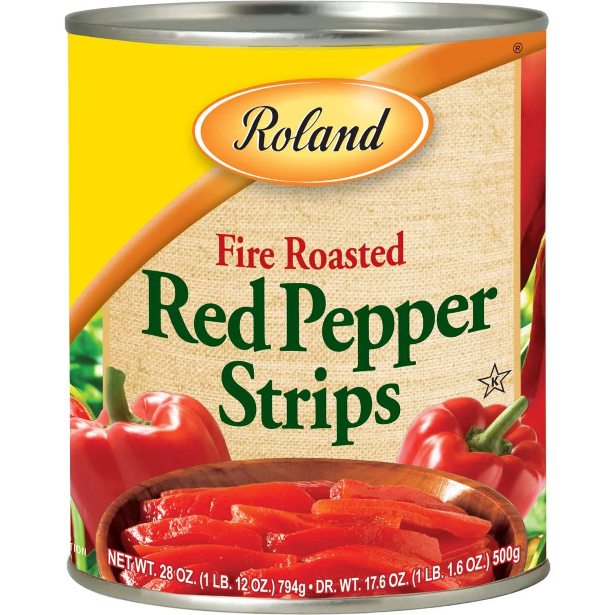 Roland Foods Fire-Roasted Red Pepper Strips, Specialty Imported Food, 28 Ounce Can, Pack of 4