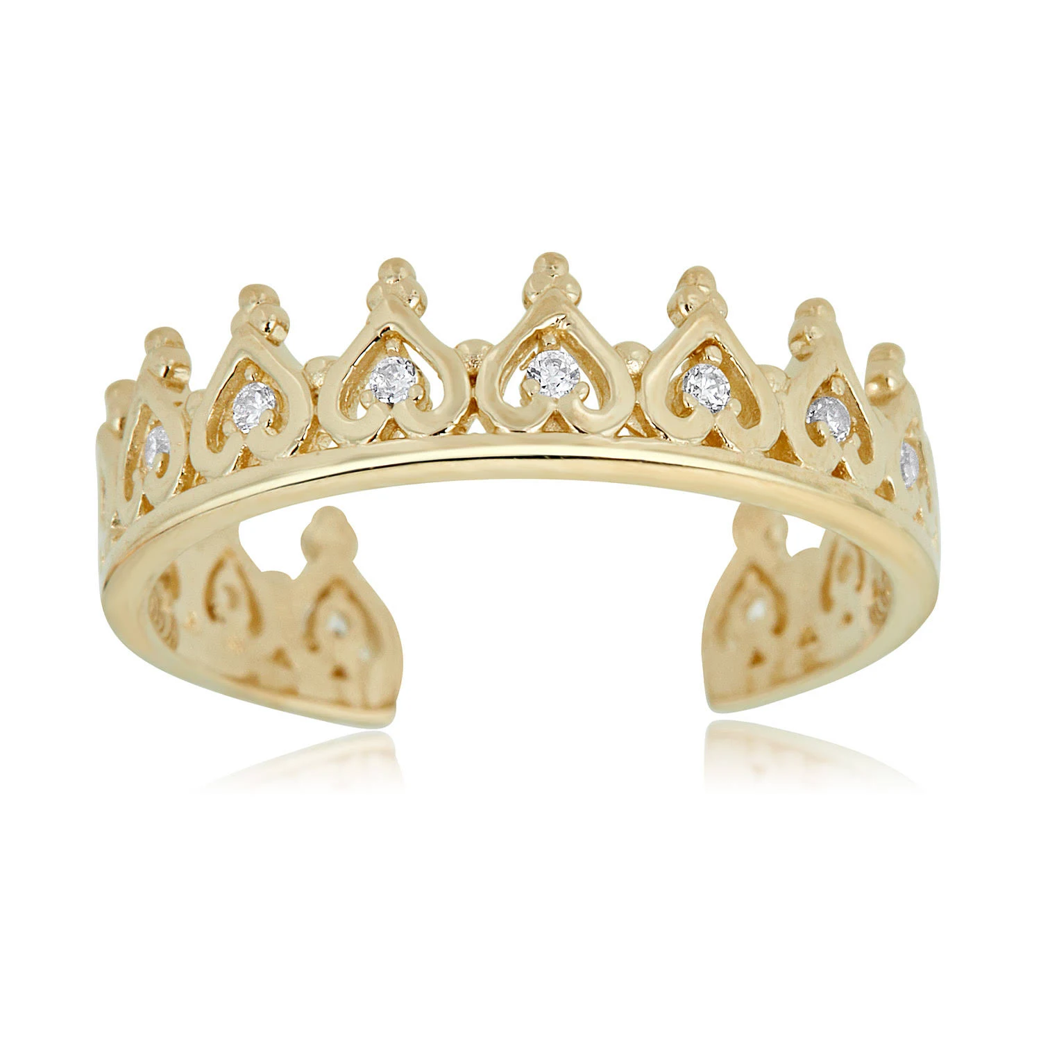 AVORA 10K Yellow Gold Adjustable Crown Toe Ring with Simulated Diamond CZ