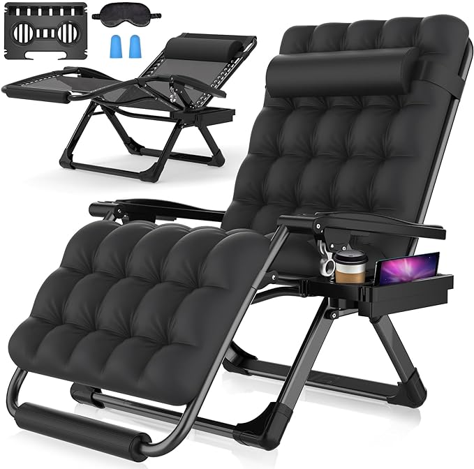 Suteck Oversized Zero Gravity Chair, 29In XL Lounge Chair w/Removable Cushion & Headrest, Upgraded Aluminum Alloy Lock, Cup Holder and Footrest Patio Reclining Chair for Indoor Outdoor, 500lbs,Blue