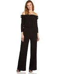 Adrianna Papell Ruffled Off-The-Shoulder Jumpsuit - Black - Size 16