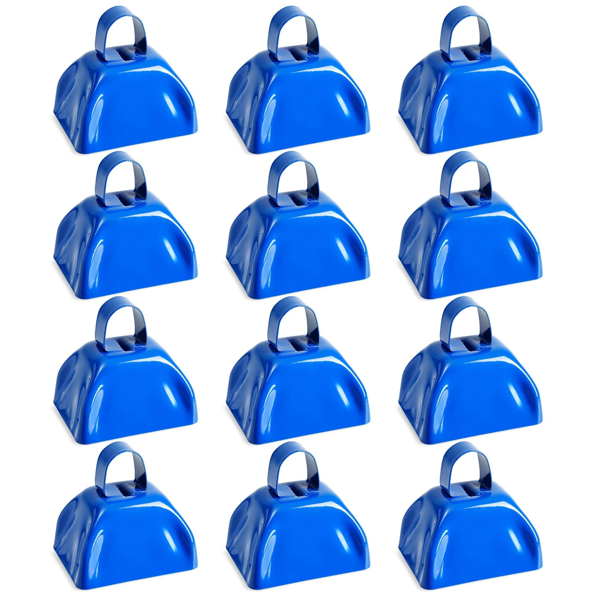 Set of 12 3-inch Cowbells with Handle, Hand Percussion Cow Bells Noise Makers for Sporting Events, Football Games (Blue)